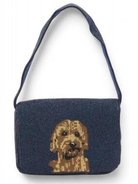 Made in india Navy blue beaded dog shoulder bag with brown dog face design